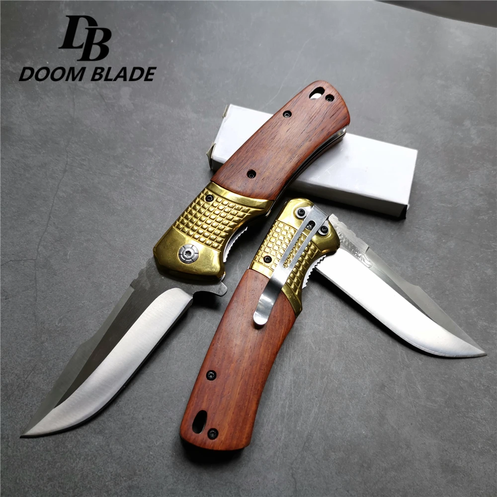 12PCS/LOT 216CM(8.5')58HRC Red Wood Handle 440C Blade Tactical Camping Combat EDC Straight Knives Utility Survival Pocket Tools