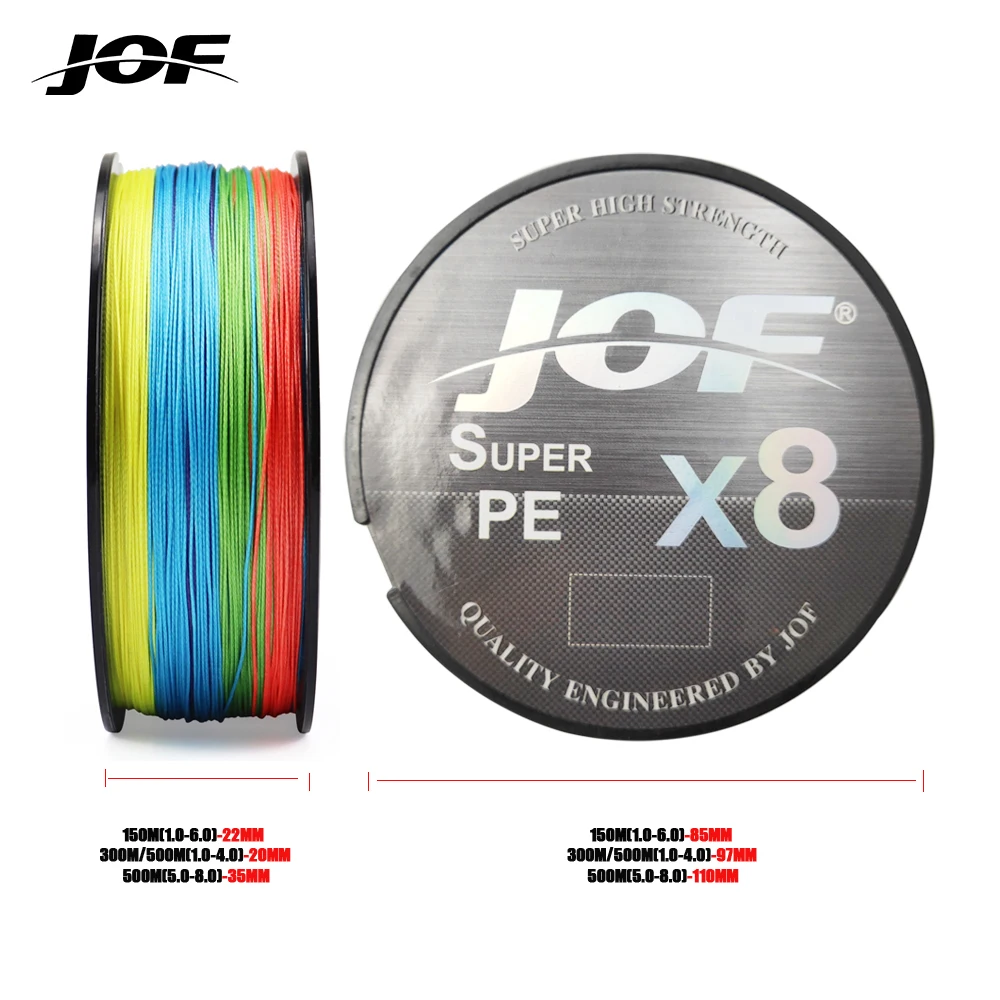 JOF X8 500M 300M 150M Braided Fishing Line 8 Strands MultiColor Multifilament Saltwater PE Line 15 20 30 40 50 60 80 100LB