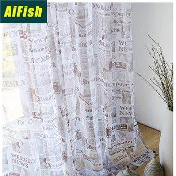 

American Simple English Newspaper Window Screen Curtains Living Room Bedroom Study Custom Curtains wp227T4