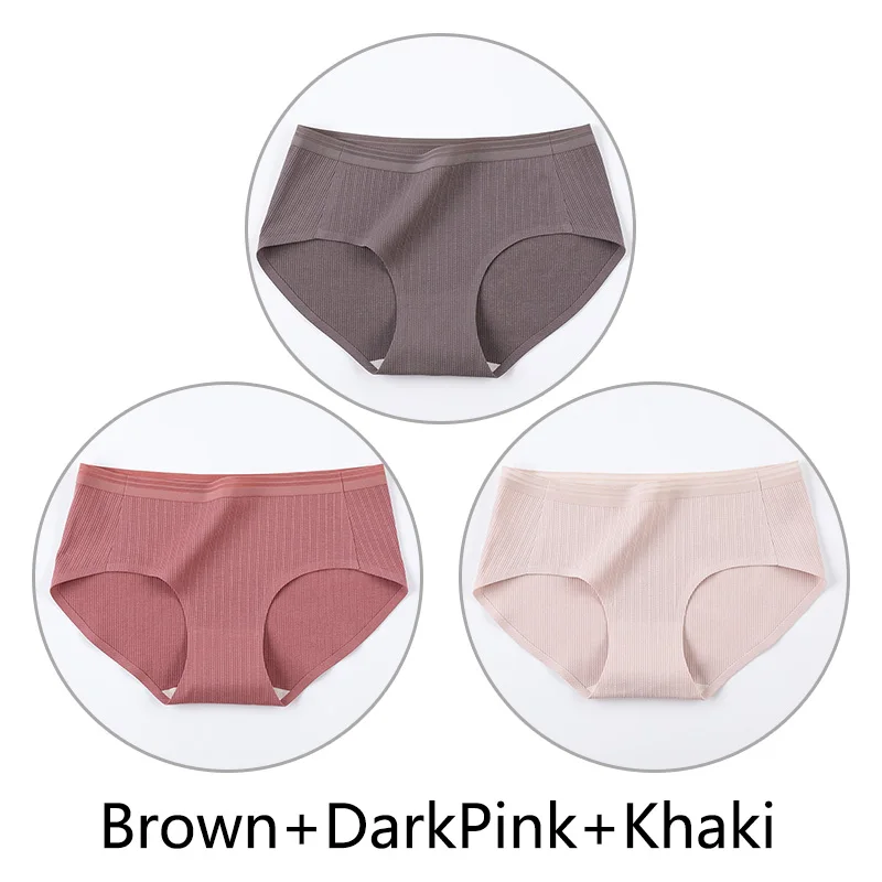 Brown Dark Khaki 3 шт. нитки жаккардовые процесс дышащие трусики женские сексуальные хлопковые шорты Бесшовные мягкое нижнее белье m-xl девушки нижнее белье - Цвет: Brown Dark Khaki