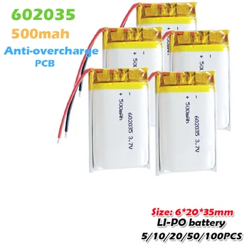 

602035 3.7V 500mAh Lithium polymer Rechargeable Battery For MP3 MP4 MP5 DVR GPS bluetooth headphone Car Tachograph Li-po cells