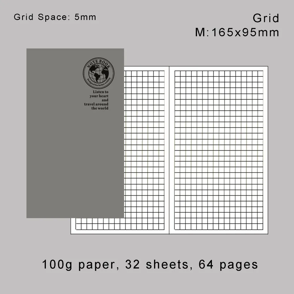 M Grid Fromthenon винтажный планировщик вставка наполнитель бумага для Midori путешественников Блокнот Журнал паспорт Крафт Дневник точечный ежедневный - Color: M Grid