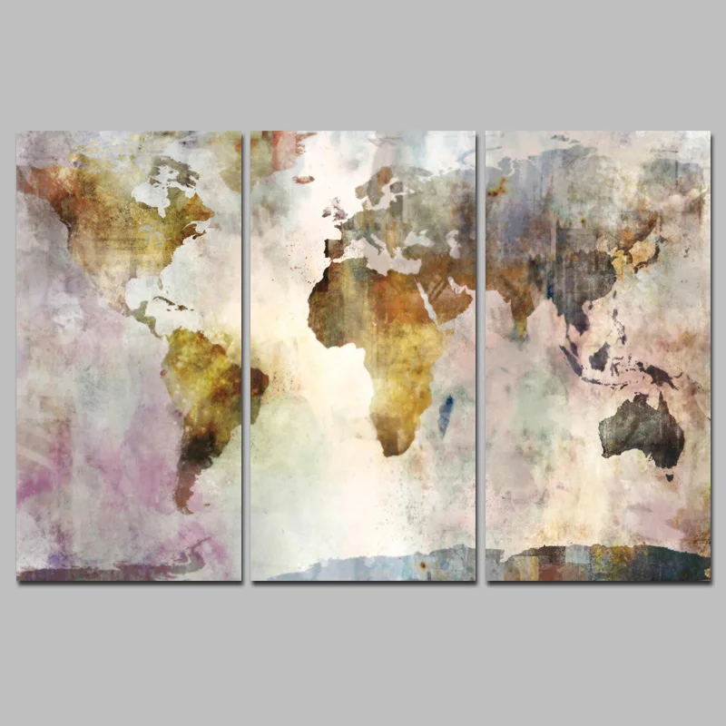 Комплект из 3 предметов, Карта мира, холст, живопись, напечатанные акварельные плакаты и принты, холст, Куадрос, картины для гостиной, Настенный декор