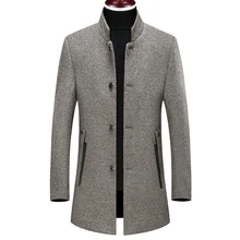 Новое модное мужское шерстяное пальто, зимнее теплое одноцветное длинное пальто, однобортное пальто в деловом стиле на каждый день, Прямая поставка