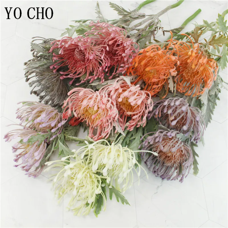 Vibrant Flocked Leucospermum Artificial Flowers