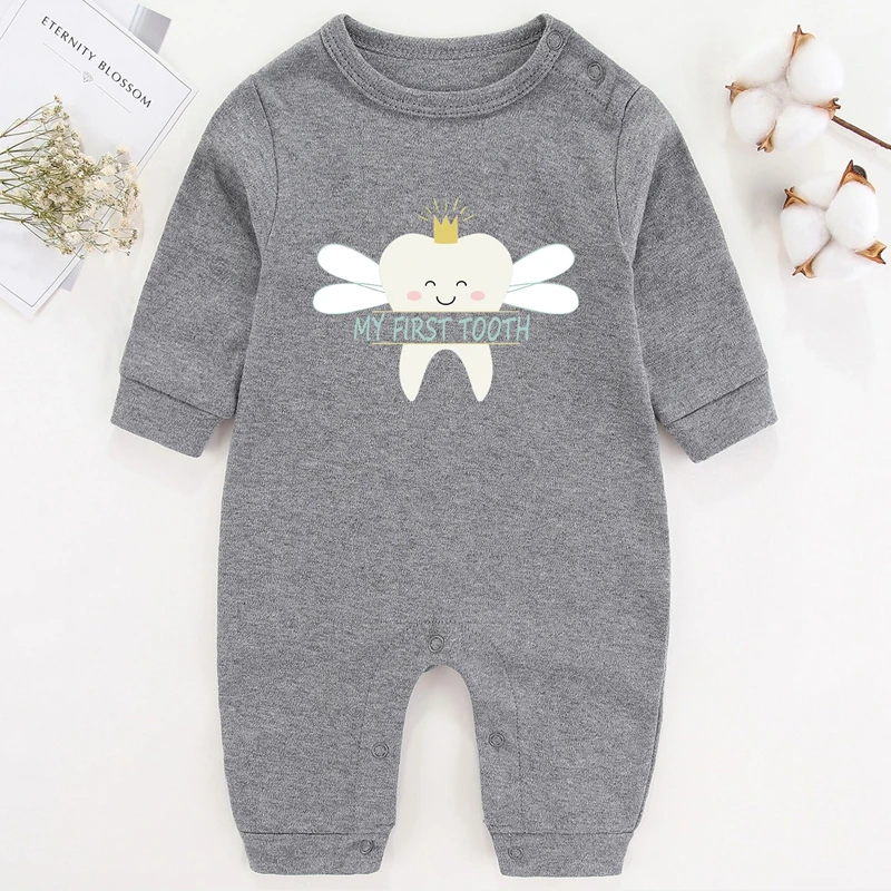 My First Tooth Baby Girl Winter Clothes Cotton Newborn Baby Boy Costume Long Sleeve Romper for Babies Infant Outfits bulk baby bodysuits	