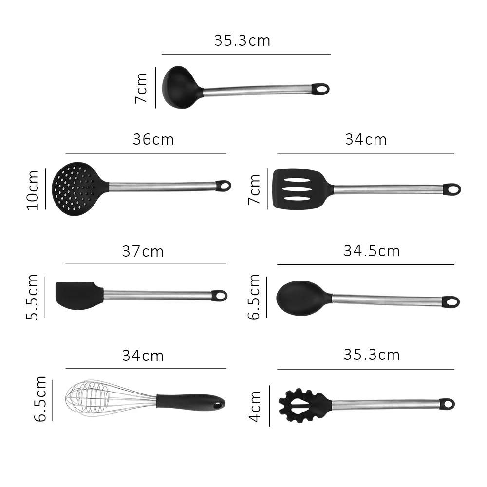 9pcs Silicone Kitchen Tools Cooking Sets Soup Spoon Spatula Non-Stick Shovel With Handle Special Heat-Resistant Design Cookware