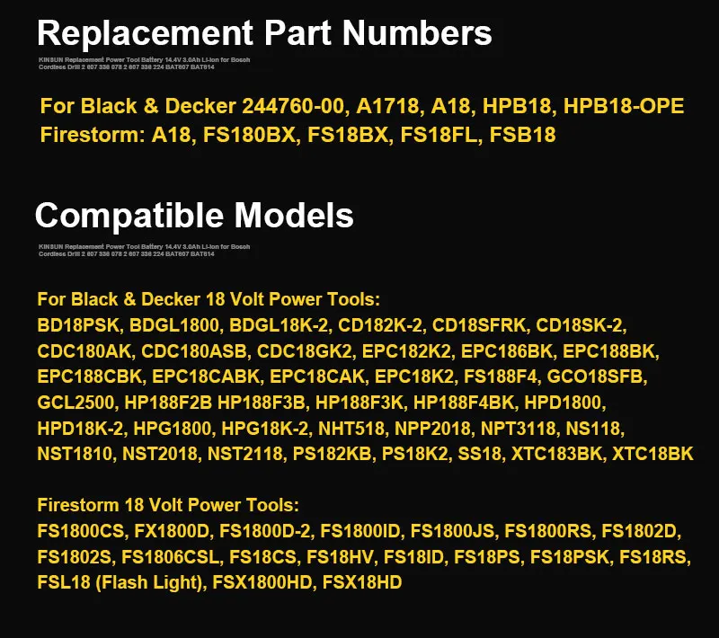 KINSUN Замена Мощность инструмент Батарея 18V 2.0Ah для BLACK&DECKER Аккумуляторная дрель электрическая отвертка 244760-00 A1718 A18 BD18PSK HPB18