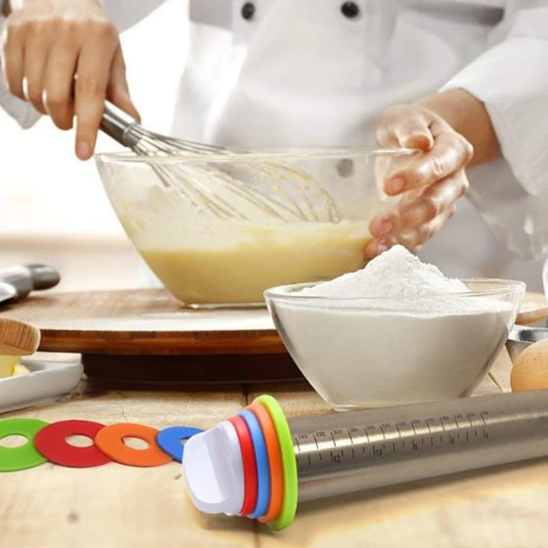 Регулируемая нержавеющая Скалка со съемным кольцом для теста ролик для выпечки печенья для выпечки, пиццы Прямая поставка