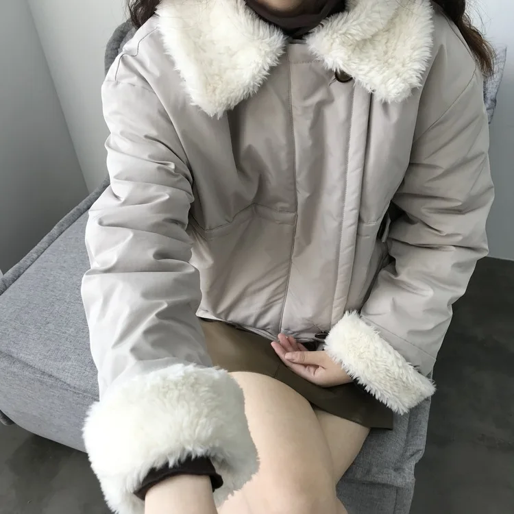 Winter New Pure Color Thickened Short Cotton Jacket Lamb Wool Bread Clothes for Women Chaquetas Mujer Invierno