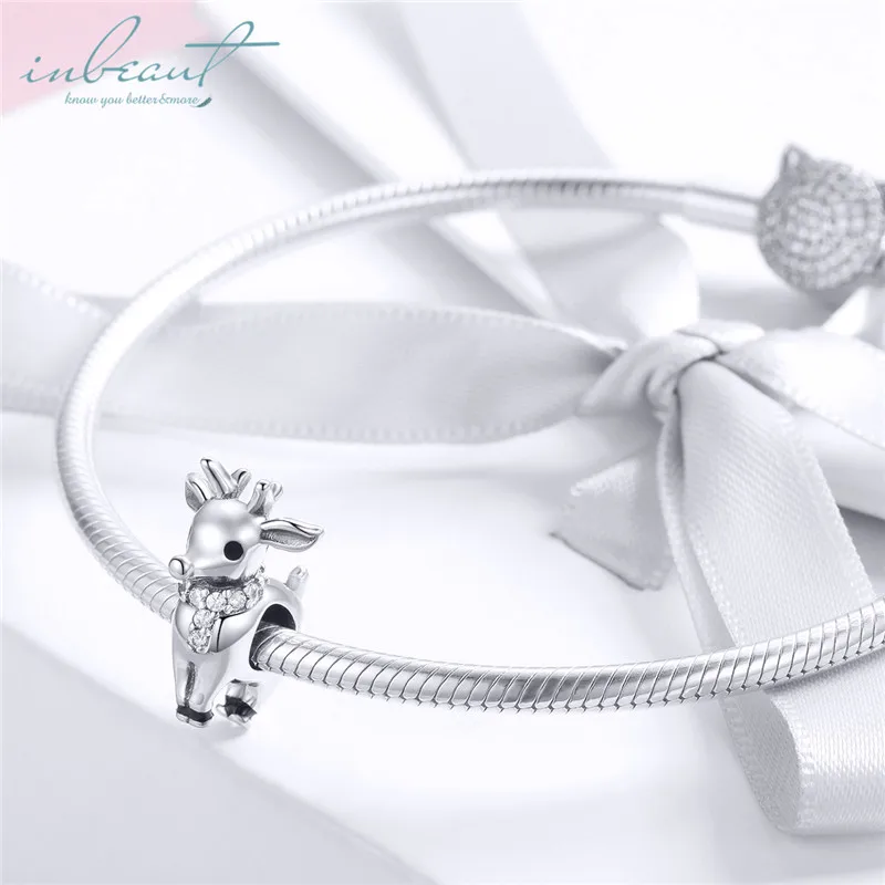 925 Silver fit Pandora Bracelet Little European Deer Beads Original Design White Zircon Christmas Elk Animal Charms for Bangles