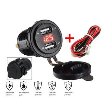 

5V/2.1A Socket Kit Red Motorcycle Dual USB 4.2A Volt Meter Voltage Cover