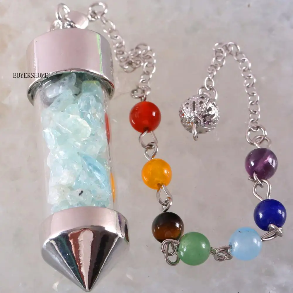 7 Чакра Желая бутылка маятник рейки натуральный чип камень синий кулон ожерелье