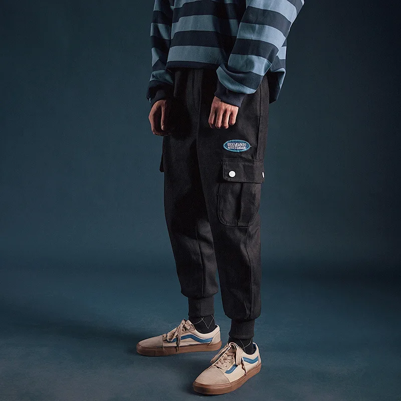 

2018 Men'S Wear Korean Casual Harem Pants Men's Loose-Fit Solid Color Large Pocket Workwear Thick Casual Trousers Youth Populari