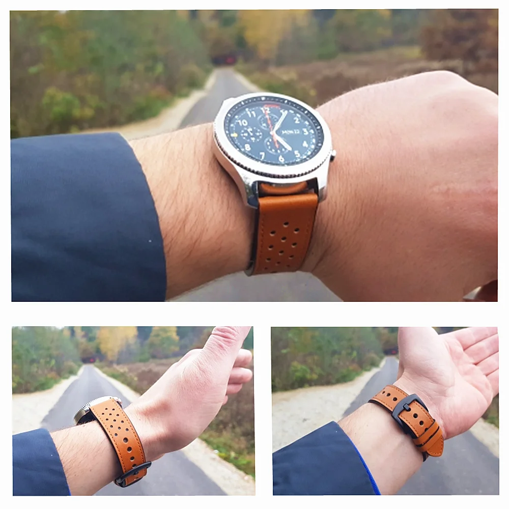 Ремешок для Gear S3 Frontier кожаный браслет Samsung Galaxy watch 46 мм huawei GT 22 Amazfit Stratos|watch strap|bracelet