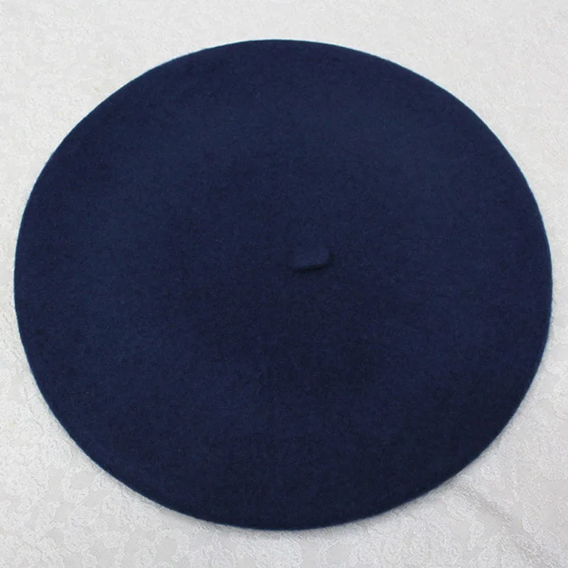 Dark blue Простые эластичные теплые шерстяные береты, 23 Цвета, шапки для женщин, повседневные береты в лесном стиле, шапки для художника, яркие однотонные шляпы, подарки для леди - Цвет: Dark blue