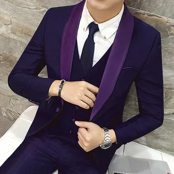 

Asian size Brand Men Suit 2019 Groom Wedding dress party Suits for Men Shawl Collar 3 Pieces Slim Fit Suit Mens Tuxedo Jacket
