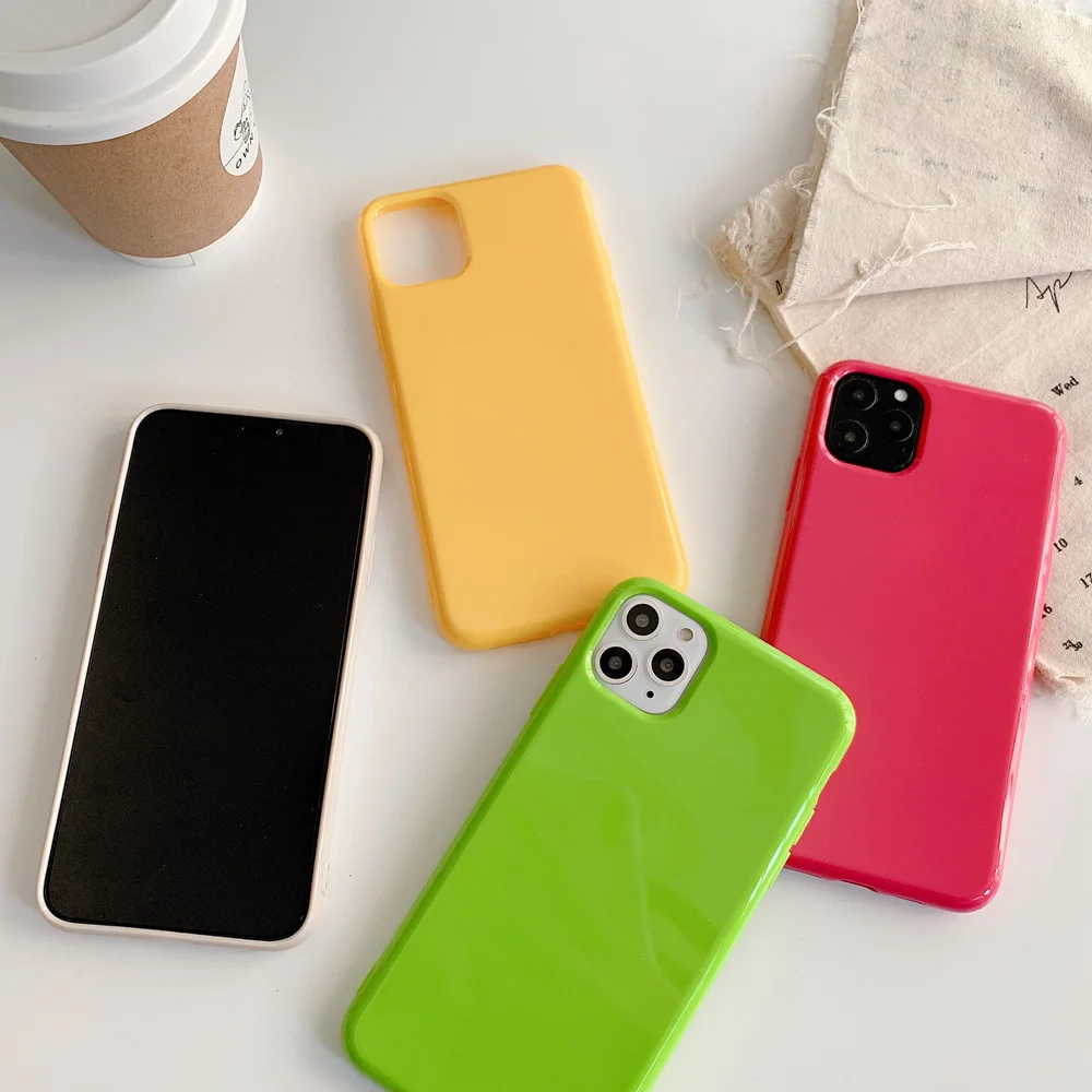 Candy Color Soft Silicone Jelly Phone Case for iPhone X XS XR 7 8 Plus Protective Glossy Back Cover for iPhone 13 11 12 Pro Max