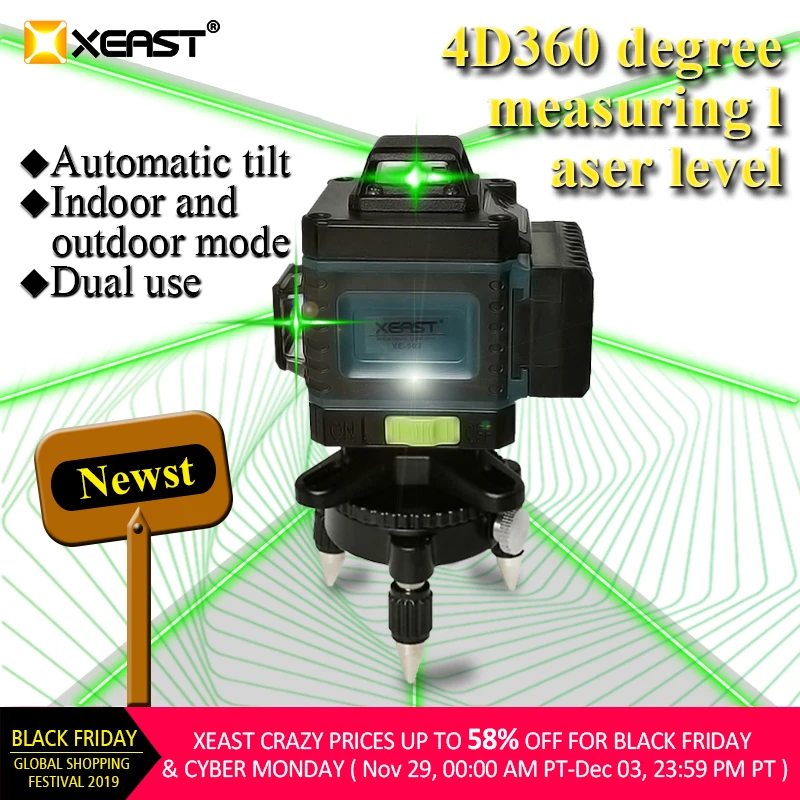XEAST 2019 Newst 4D лазерный уровень 16 линий зеленый автоматический самонивелирующийся