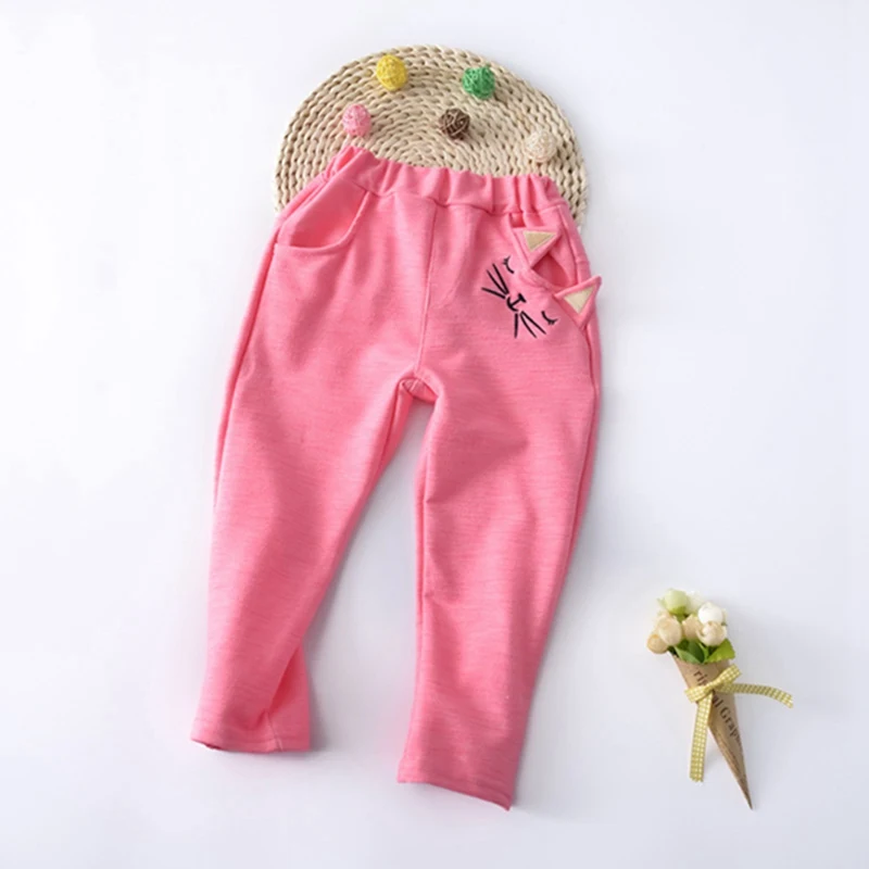 New Autumn Winter New Baby Pants Baby Girl Cartoon Cat Embroidery Trousers Children Casual Trousers Baby Clothes