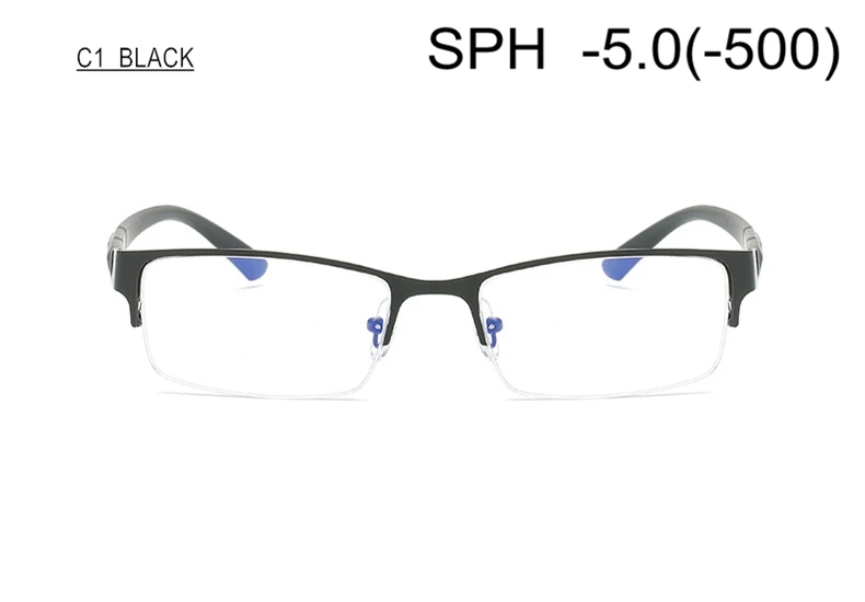 BLACK (-5.0) Очки по рецепту для близорукости SPH-0,5-1-1,5-2-2,5-3-3,5-4-4,5-5-5,5-6 для женщин и мужчин полуоправа для близоруких F122 - Цвет оправы: BLACK (-5.0)