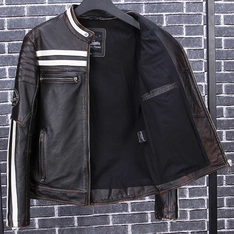 2020 винтажная Черная Мужская Байкерская кожаная куртка с вышивкой черепа размера