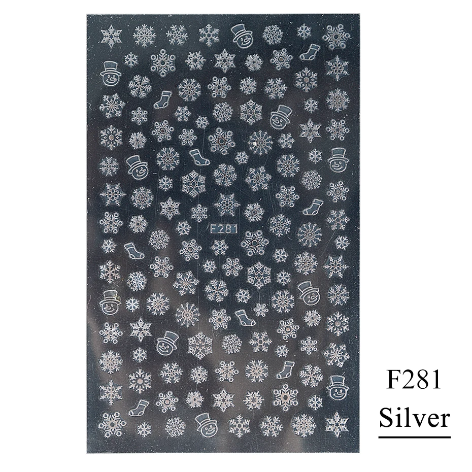 F281 Sliver 1 шт 3D Белый Золотой Рождественский слайдер для ногтей наклейки снежинки Новогодняя клейкая пленка для маникюра красота декор CHF281-284 - Цвет: F281 Sliver