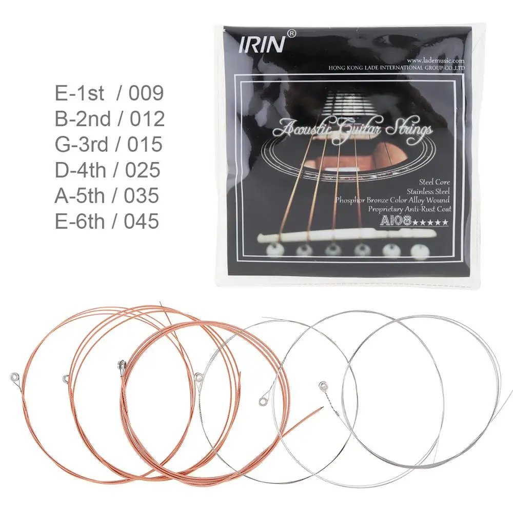 ИРИН A108 акустическая флок гитарные струны 6 шт./компл. Сталь Core фосфористой бронзы Цвет Сплав Фирменное анти-ржавчины(. 009-.045 - Цвет: A108