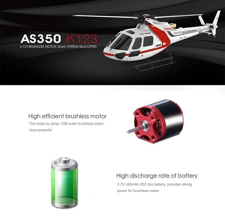 XK K123 6CH бесщеточный AS350 масштаб 3D6G системы вертолет RTF обновления WLtoys V931 ZLRC