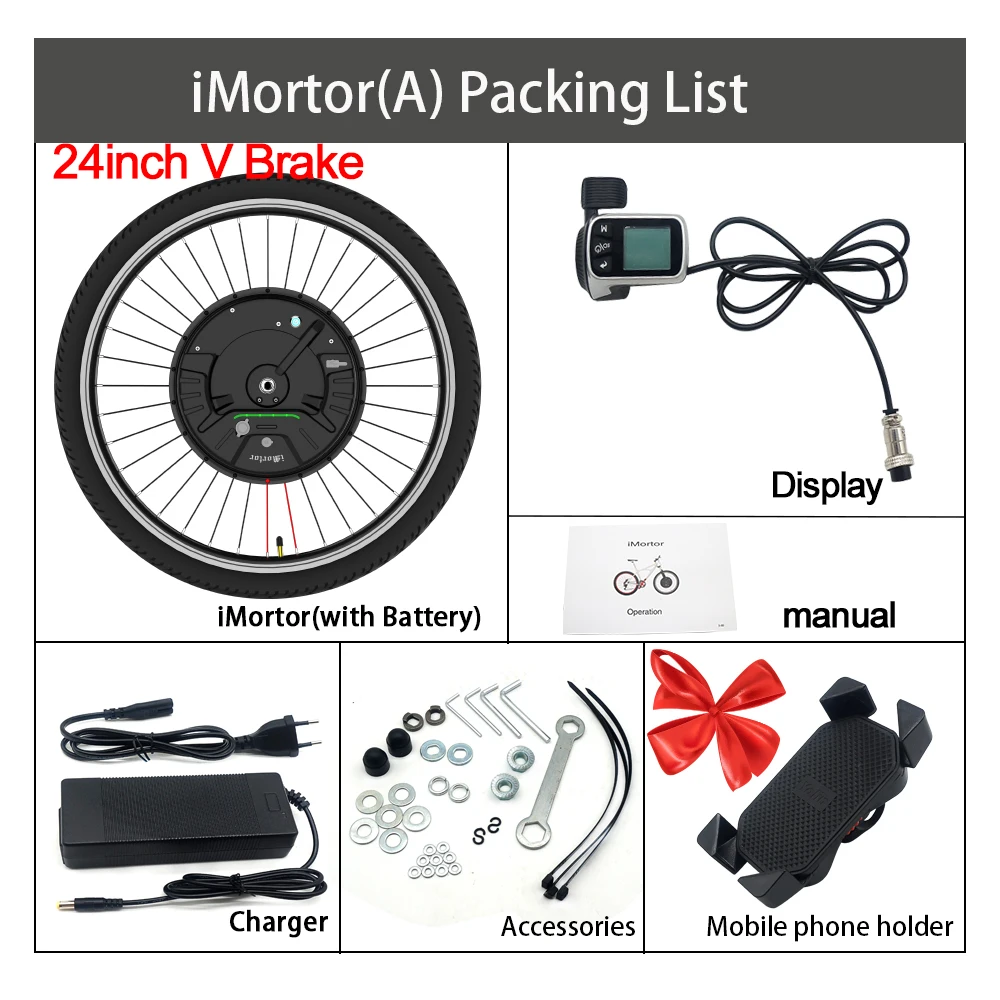24inch V brake A Imotor 3,0, комплект для электрического велосипеда, переднее моторное колесо с батареей, 24 '', 26'', 29 '', 700C, комплект для преобразования электровелосипеда с приложением, дисковый/V тормозной комплект для электровелосипеда - Цвет: 24inch V brake A
