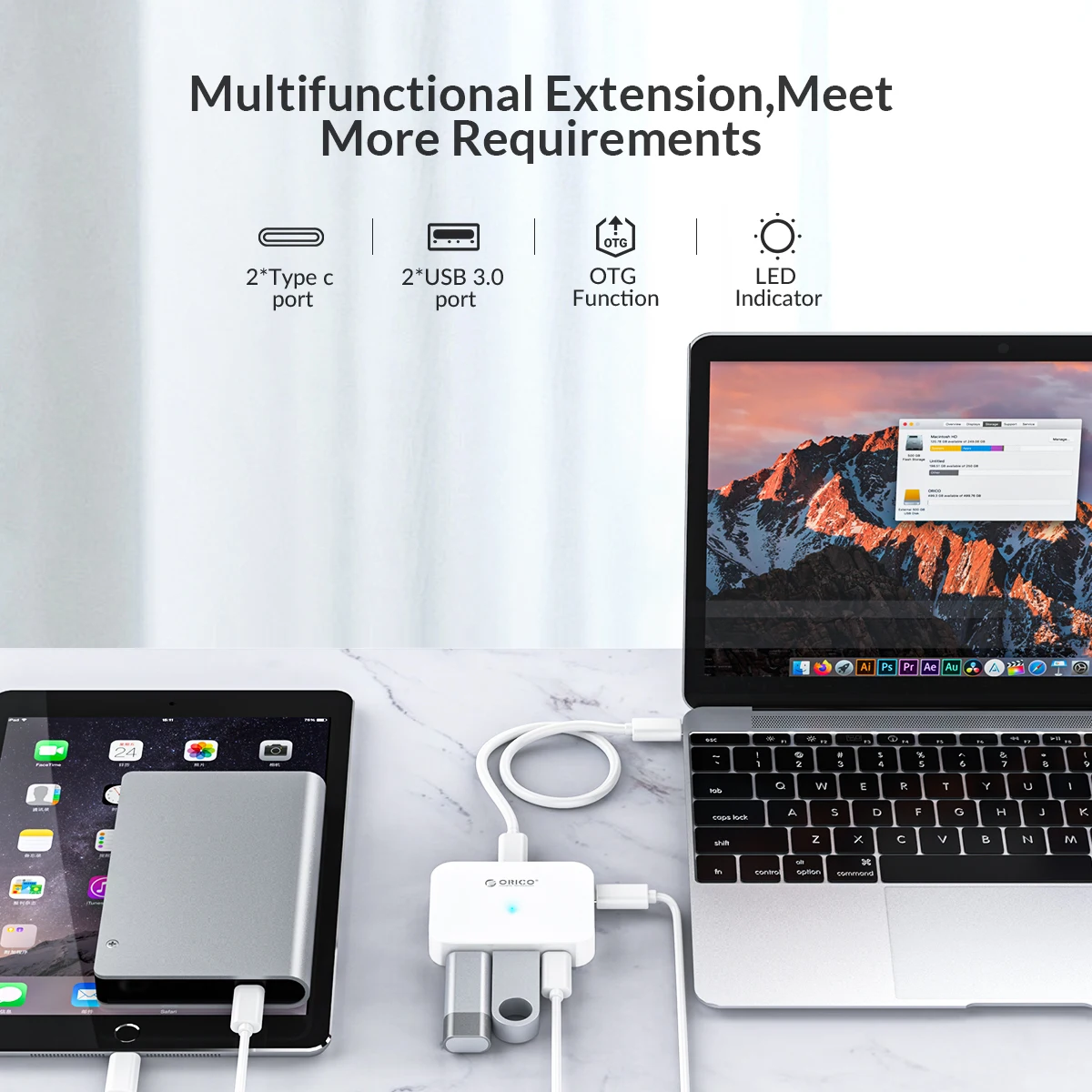 Высокоскоростной usb концентратор ORICO Type C USB3.1 5 Гбит/с разветвитель адаптер OTG для