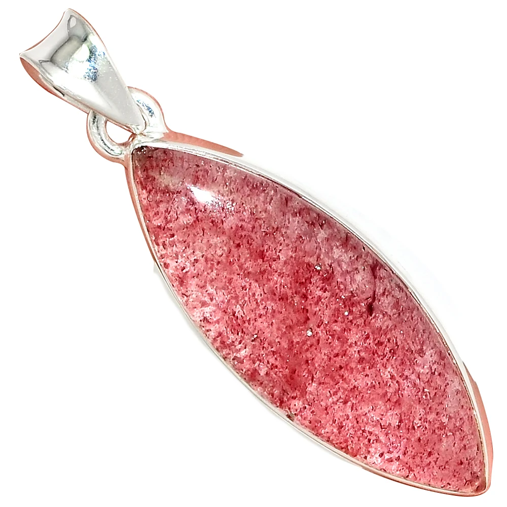 Genuine STRAWBERRY QUARTZ Pendant 925 Sterling Silver Women Hand Made Fine Jewelry Gift | Украшения и аксессуары
