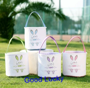 

200pcs/lot Wholesale Easter Buckets Monogrammed Easter Egg Basket For Kids Canvas Bunny Bag Hot Sell Easter Bunny Sack