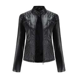 Loose Fit Big Size Asymmetrical Pu Leather Jacket New Lapel Long Sleeve Women Coat Fashion Spring Autumn 2021