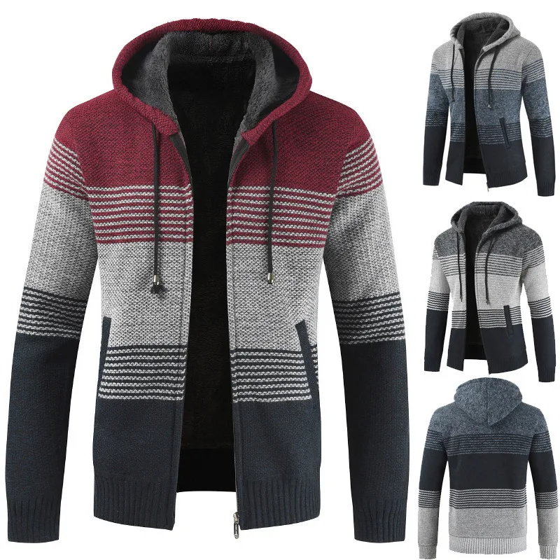 Men's 2020 Spring Autumn Mens Hooded Stripe Coat Thick Zipper Wool Sweater Cardigan Jumpers Male J6T868 Men's 2020 Spring Autumn Mens Hooded Stripe Coat Thick Zipper Wool Sweater Cardigan Jumpers Male J6T868