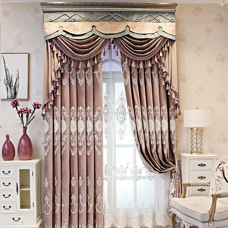 

European Embroidery Curtain Cloth for Living Room Bedroom Shading Floor-to-ceiling Window curtains for living room luxury