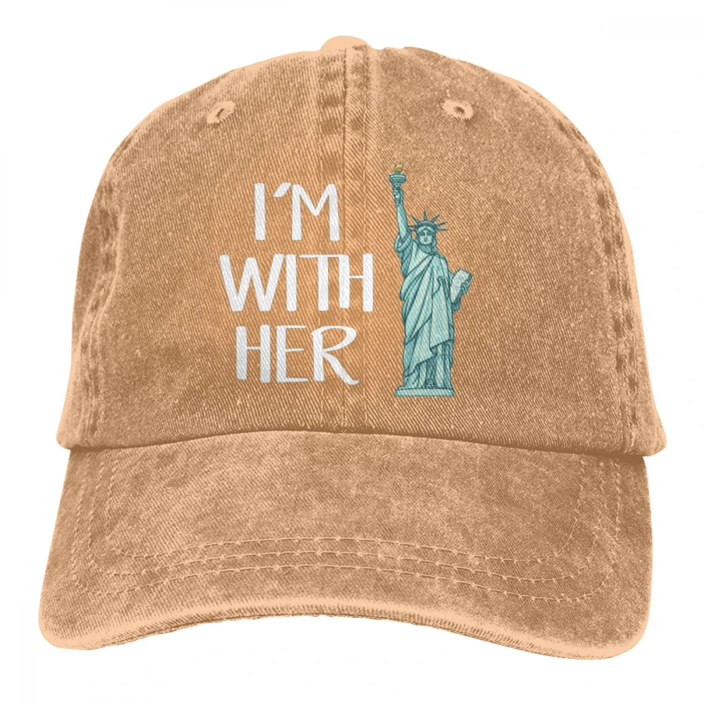 Я с ее женщина свобода Casquette темно-синий унисекс Мужские Женские джинсовые бейсболка с ремешком кепки Регулируемый Гольф папа шляпа - Цвет: Хаки