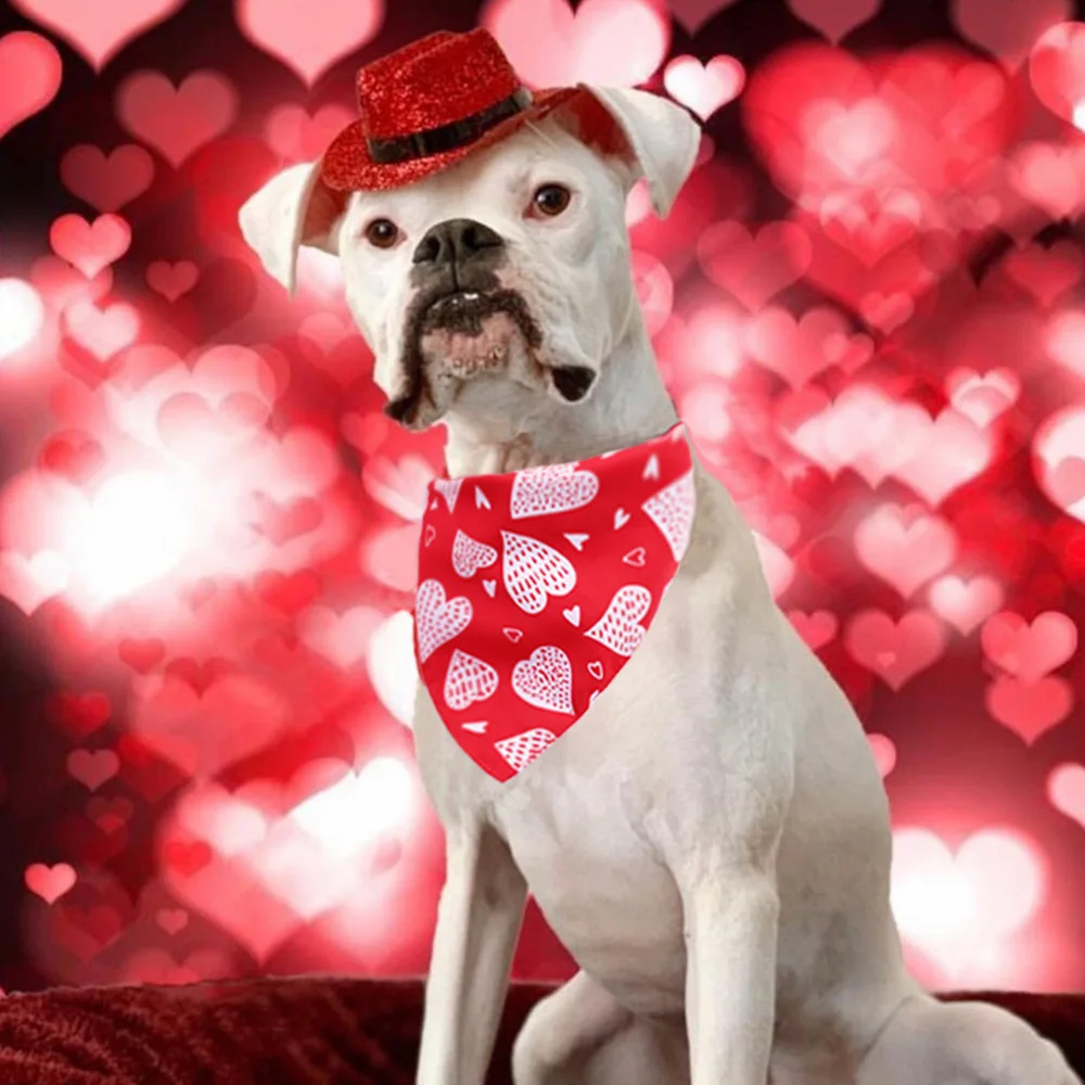 Бандана для щенков, кошек, собак, ко Дню Святого Валентина, с сердечками, хлопковые банданы для собак, нагрудники-шарфы, аксессуары для ухода за домашними животными