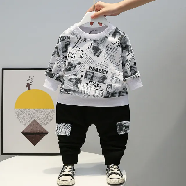 Fashion Spring Autumn Baby Girl Clothes Children Boys Casual Letter Jacket Pants 2Pcs/set Toddler Cotton Costume Kids Tracksuits ZLbaozhiF White