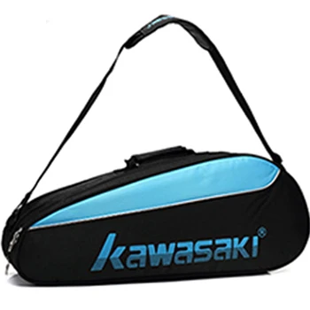 Blue Сумка для бадминтона Kawasaki двухъярусная на одно плечо с 6 ракетами Теннисная ракетка обувь карманные Воланы тренировочные рюкзак для спортзала - Цвет: Blue