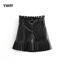 Zora vicky/женские юбки из искусственной кожи с высокой талией, плиссированные юбки из искусственной кожи с поясом, женская зимняя одежда faldas mujer moda