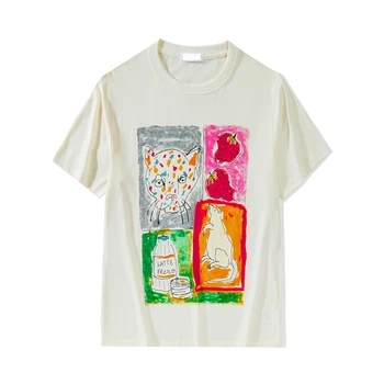 

Star same fashion brand spring and summer white short sleeve t-shirt men's loose Korean oil painting printed T-shirt