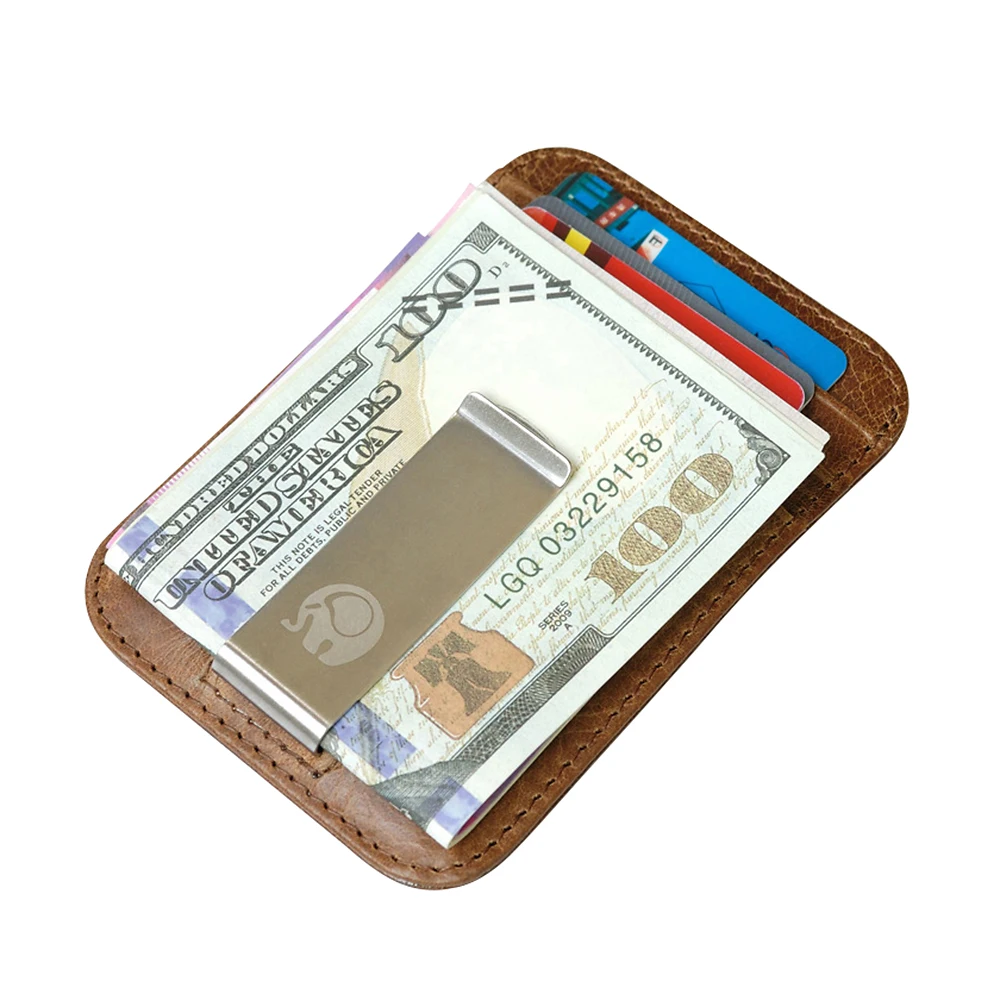 

Genuine Leather Retro Men's Wallet Slim Money Clip RFID Blocking Anti-theft Credit Card Case Small Wallets for Men Purses Male