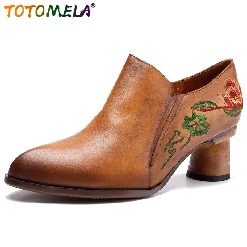 TOTOMELA/Новинка 2020 года Туфли из натуральной кожи Женские туфли-лодочки Винтажные