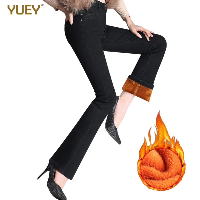 YUEY S до 5XL новые женские утолщенные зимние теплые джинсы с высокой талией размера плюс эластичные вымытые синие обтягивающие джинсы с горячей подкладкой