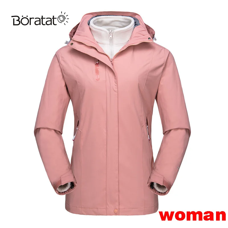 Лыжный костюм Мужская зимняя водонепроницаемая ветрозащитная утепленная теплая зимняя одежда женская хлопковая куртка горный туризм Сноубординг костюмы - Цвет: Pink