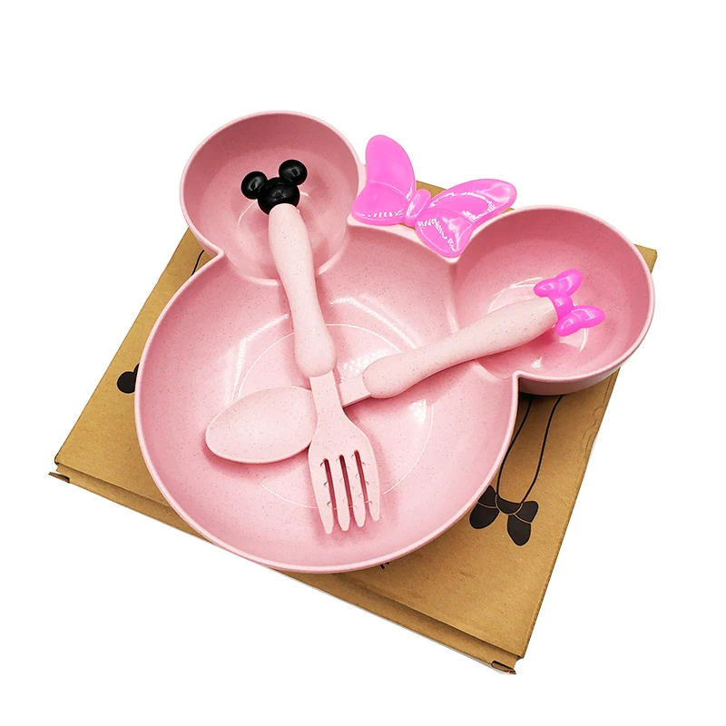 3Pcs/Set Food Tableware Children Kids with Plate Spoon Dishes Bowl box Dinnerware Fruit Fork Training Dinner Heath
