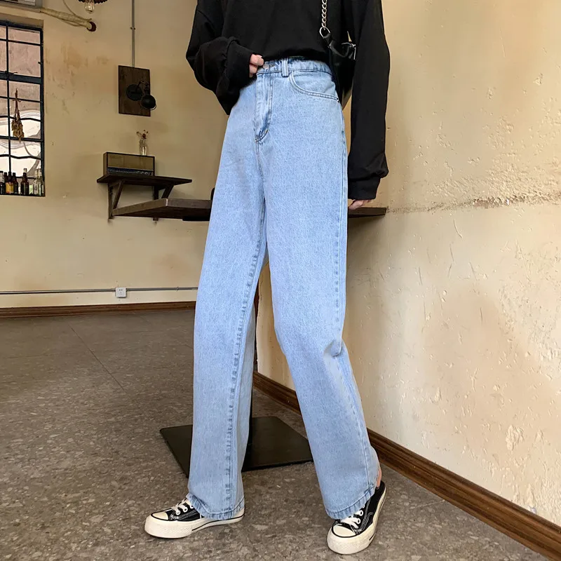 Ropa vaquera de cintura alta para mujer, ropa vaquera de pierna ancha, ropa de calle azul, Pantalones rectos Harajuku Vintage de calidad 2021