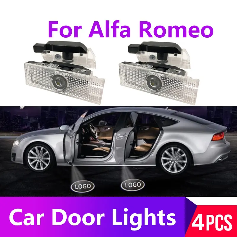 4 шт. для Alfa Romeo logo светильник s Автомобильный Дверной светильник s для Giulietta Mito Stelvio Giulia 159 Spider Brera светильник для проектора аксессуары