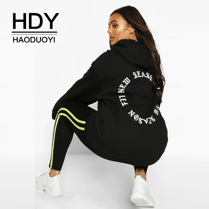 HDY Haoduoyi Новая мода осень простой спортивный Повседневный стиль Большой размер с буквенным принтом с капюшоном длинный рукав пуловер Толстовка